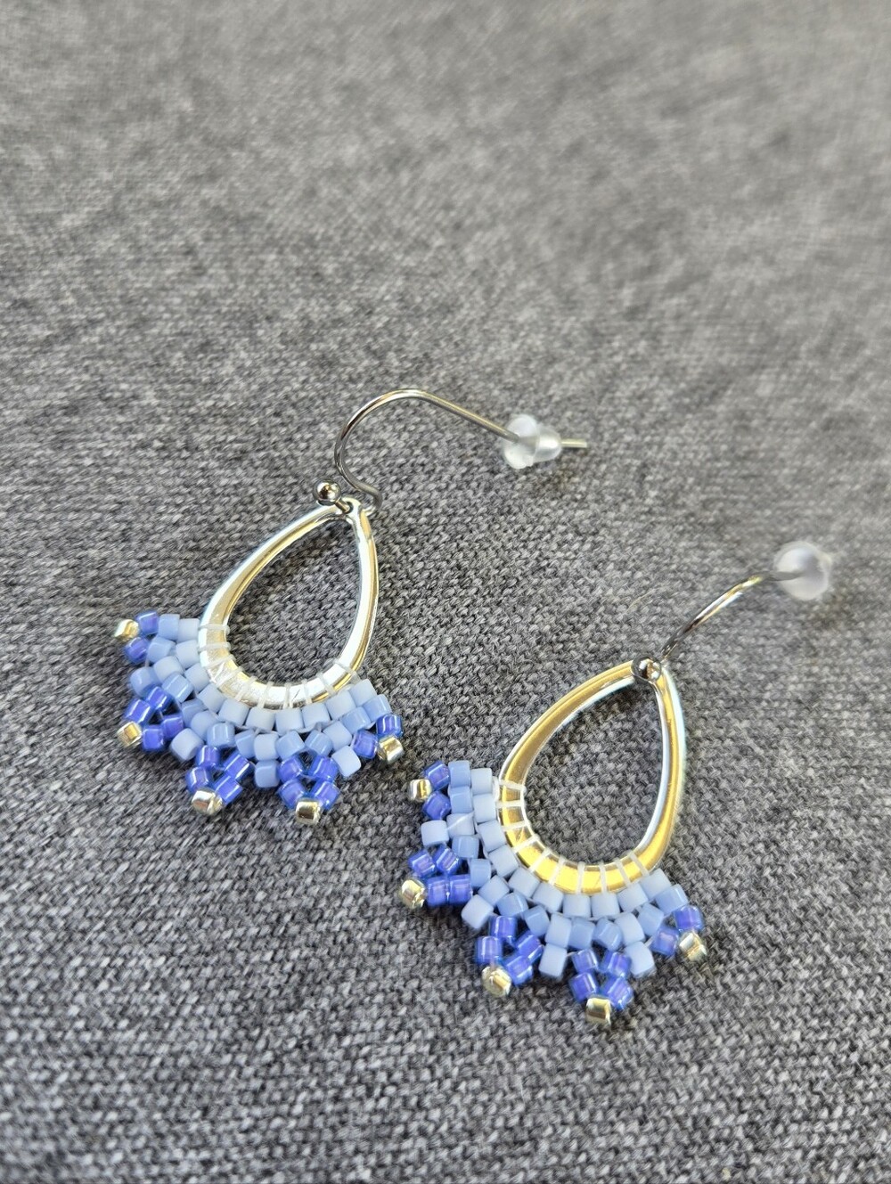 New Handmade Sage Bohème Blue Miyuki Beaded Teardrop Earrings